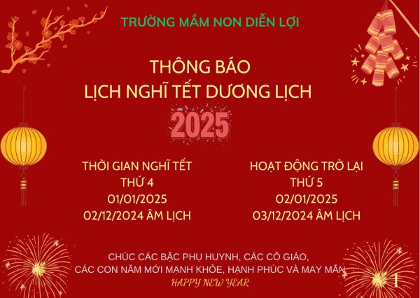 THÔNG BÁO NGHỈ TẾT DƯƠNG LỊCH 2025