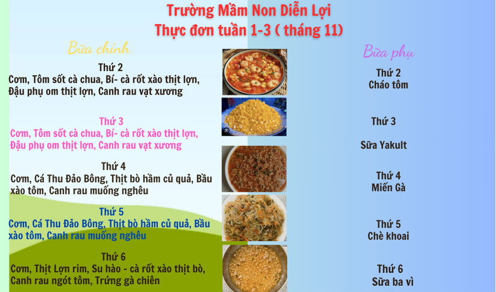 Thực đơn tuần 1+3 tháng 11